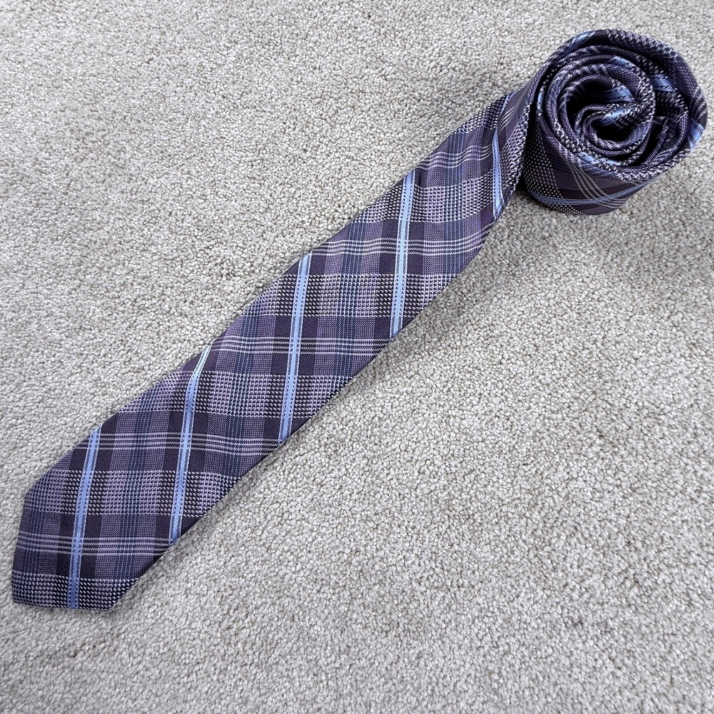 Bruno Piattelli Necktie Mens OS Purple Excellent Silk Plaid Hand Made Roma
